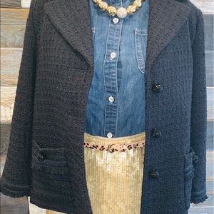 ⬇️$150 TALBOTS black boucle fringe tweed jacket